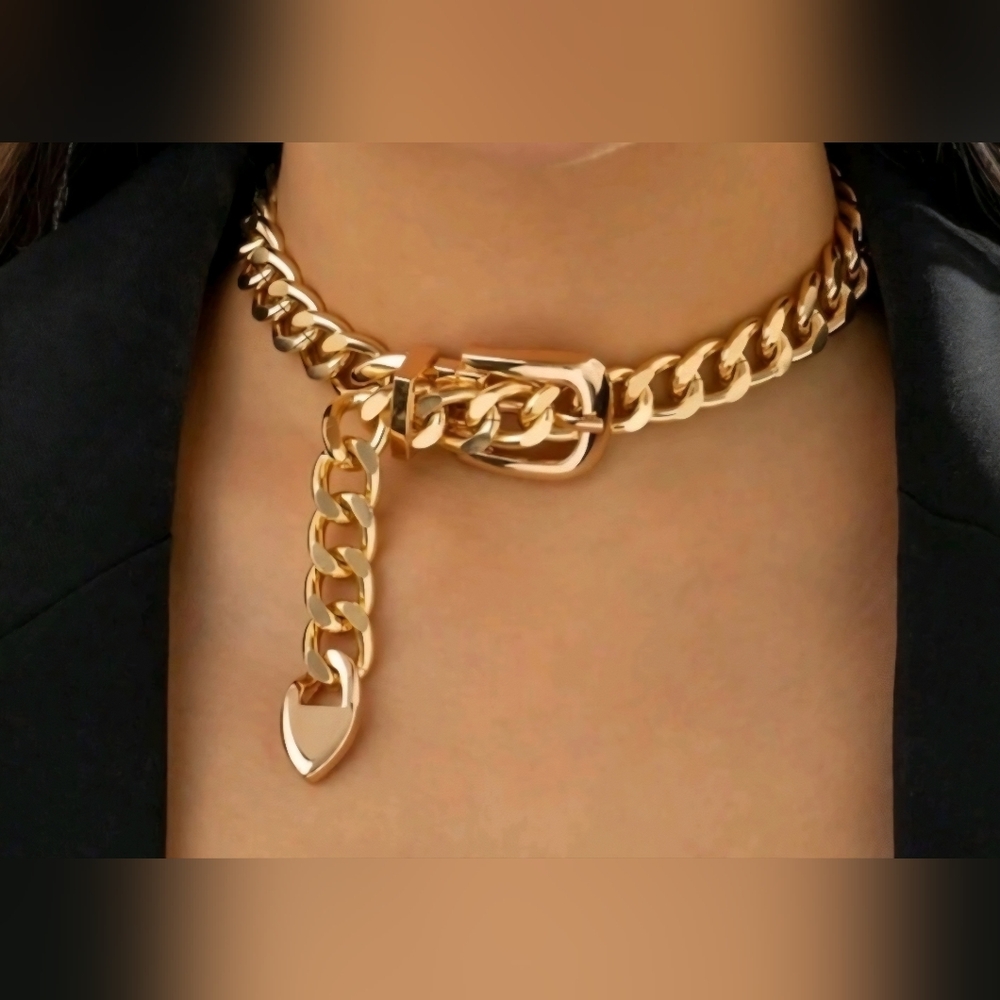 18k Gold Over Aluminum Belt Choker Necklace